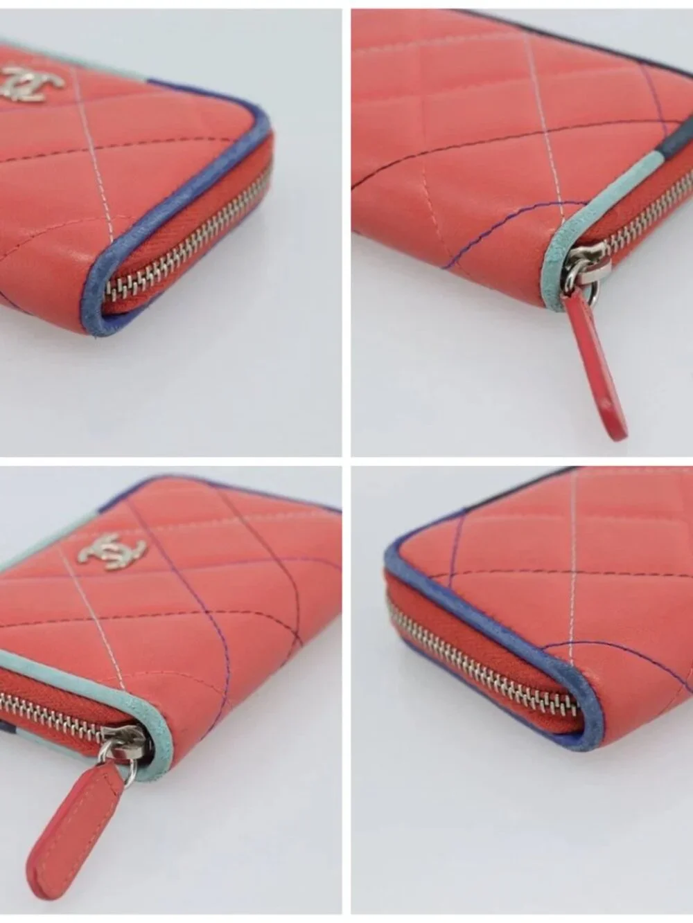 CHANEL Matelasse Coin Purse Lamb Skin Pink Silver CC Auth 185777A